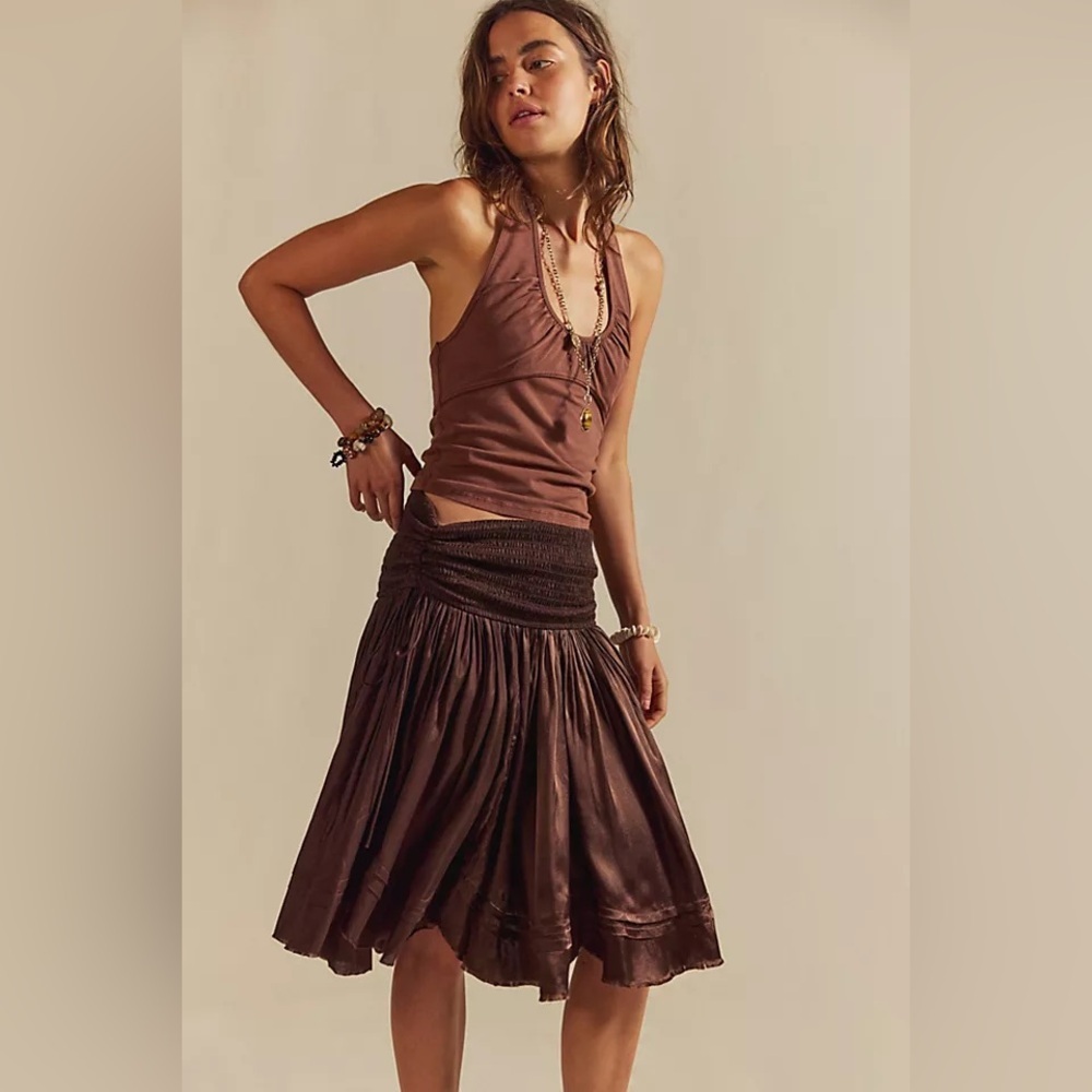 Free People Brown Fp One Maya Convertible Midi Skirt size large - Picture 2 of 16